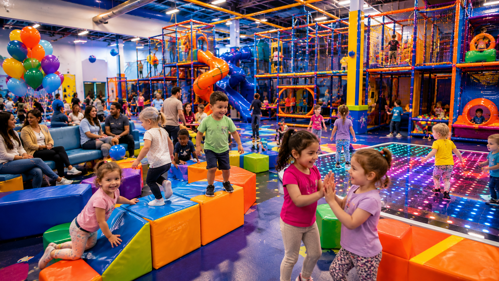 Children building confidence through active play at Hyper Kidz Columbia indoor playground