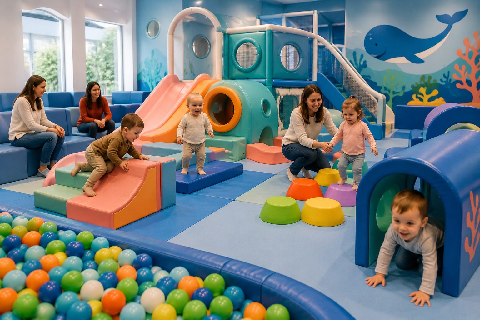 Toddlers learning through movement in soft play area at Hyper Kidz Columbia