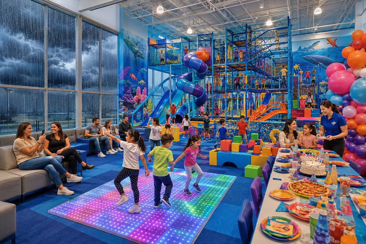 Kids celebrating a weather-proof indoor birthday party at Hyper Kidz Columbia